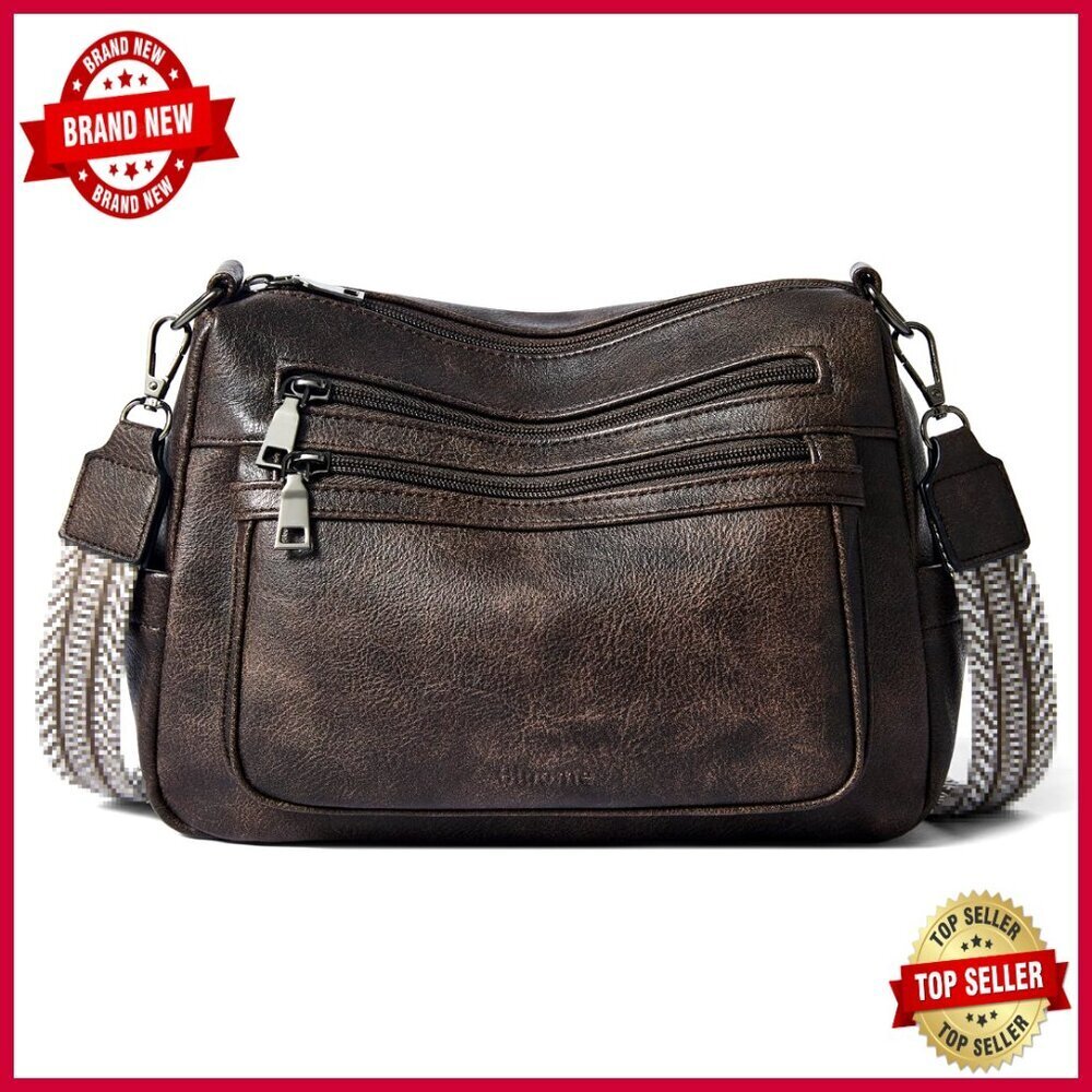 Medium Large Vegan Leather Crossbody Bag with Adjustable Strap, Multiple Pockets - Picture 1 of 7